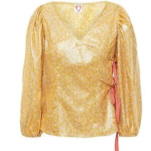 Shrimps Cordelia Floral print Lamé Wrap Blouse In Gold 8